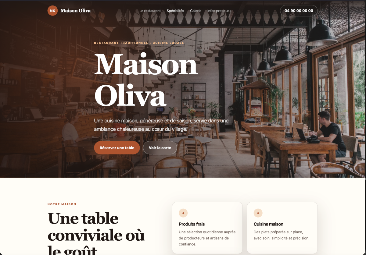 Maquette de site web pour restaurant